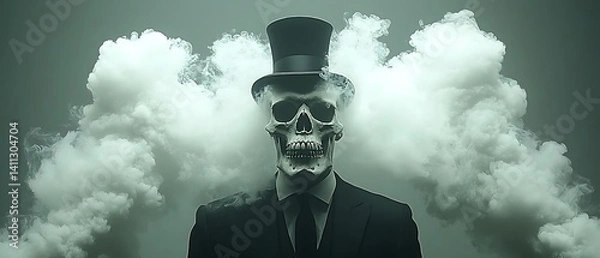 Obraz Skull in Suit, Smoky Clouds