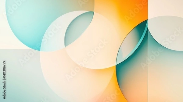 Obraz Abstract composition featuring overlapping circles and geometric shapes in soft pastel colors