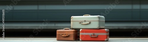Obraz Vintage suitcases stacked on railway platform