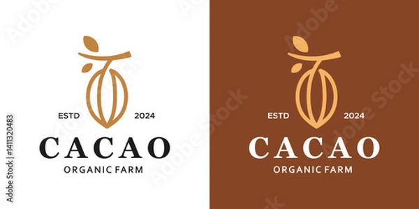Fototapeta Cacao bean plant logo design. Cacao bean with abstract lines style logo. Natural Food and Drinks Logo Design vector symbol icon