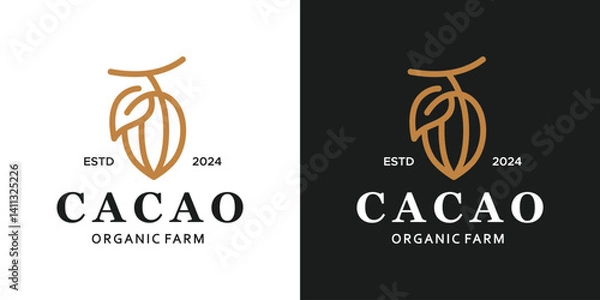 Fototapeta Cacao bean plant logo design. Cacao bean with abstract lines style logo. Natural Food and Drinks Logo Design vector symbol icon