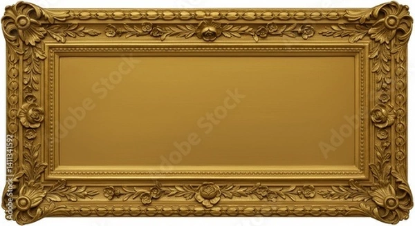 Fototapeta Ornate Gold Frame for Artwork Display - Elegant gold picture frame with intricate detailing, perfect for showcasing artwork, certificates, or photos. Provides a luxurious and classic look
