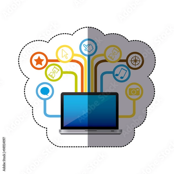 Fototapeta computer with differents icons network, vector illustration design