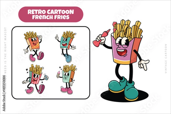 Fototapeta Set of Traditional French Fries Cartoon Illustration with Varied Poses and Expressions
