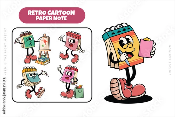 Fototapeta Set of Traditional Paper Note Cartoon Illustration with Varied Poses and Expressions