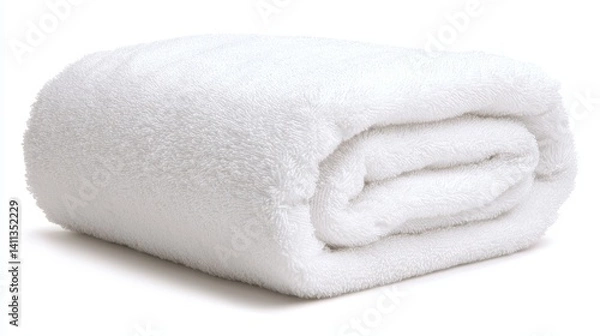 Fototapeta Soft white folded towel on white surface closeup of texture and cleanliness