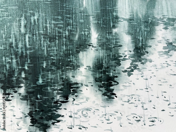 Obraz Rainy background painted in dark green watercolor