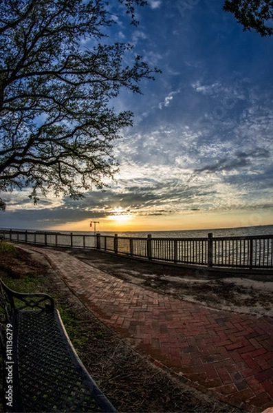 Fototapeta Sunset Bench Path at Mobile Bay