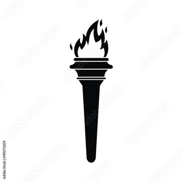 Fototapeta Simple Black Torch Icon With Flame For Symbolism And Vector Illustration