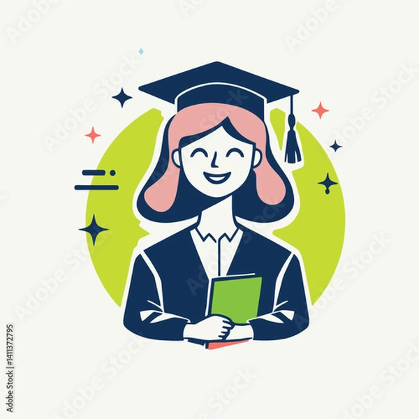 Obraz a happy young girl in a book and gown with a diploma in his hand