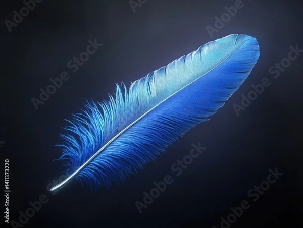 Obraz Blue feather on black background