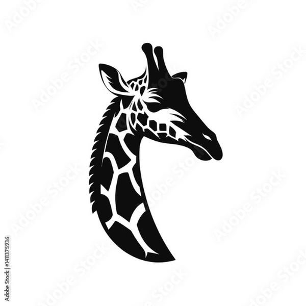 Fototapeta Giraffe head silhouette vector, isolated on white, long neck emphasized (1) [Converted]