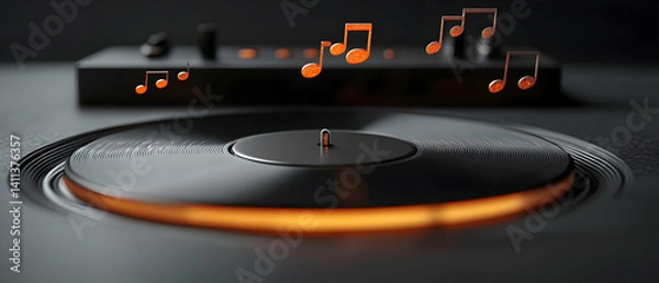 Obraz Vintage Record Player with Music Notes