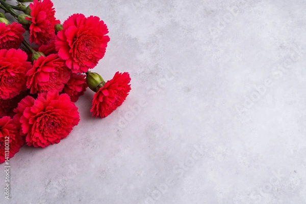 Fototapeta bunch of red carnations on a gray surface
