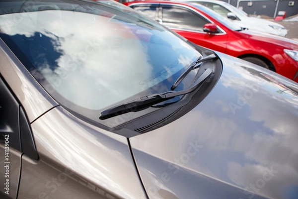 Obraz Car wipers on the silver brown car