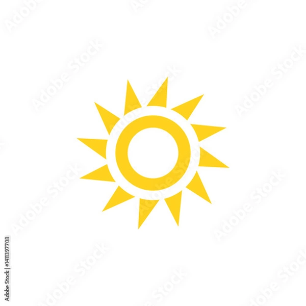 Obraz Bright sun vector icon illustration with yellow and orange rays symbolizing warmth, sunlight, and summer