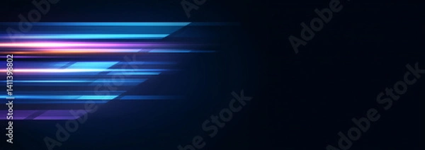 Fototapeta 暗い背景に走る未来的な青と紫のスピードライン