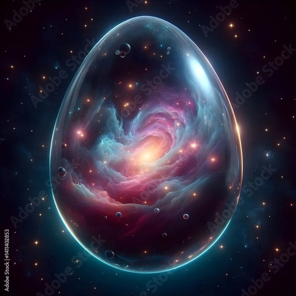 Fototapeta Cosmic Easter Egg with Swirling Galaxy and Stars Amidst Nebula Clouds