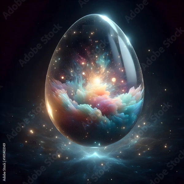 Fototapeta Cosmic Easter Egg with Swirling Galaxy and Stars Amidst Nebula Clouds