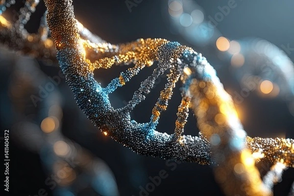 Fototapeta Digitized DNA molecule. A stunning representation of a digitized DNA molecule, emphasizing its role in coding life and the diversity of organisms.