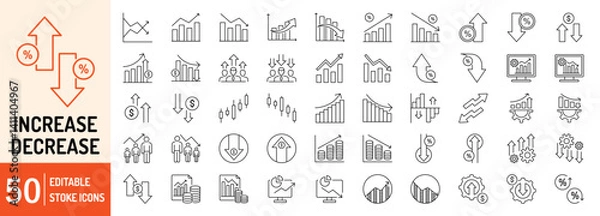 Fototapeta Increase and Decrease editable stroke outline web icons set. Increase, decrease, business growth, profit, finance, fall, up, down, graph, statistics, market, economy and more... Vector illustration