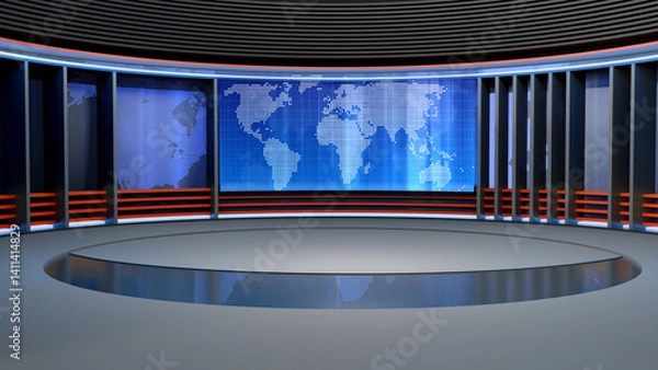 Obraz 3D Virtual TV Studio News, Backdrop For TV Shows .TV On Wall.3D Virtual News Studio Background,3d illustration
