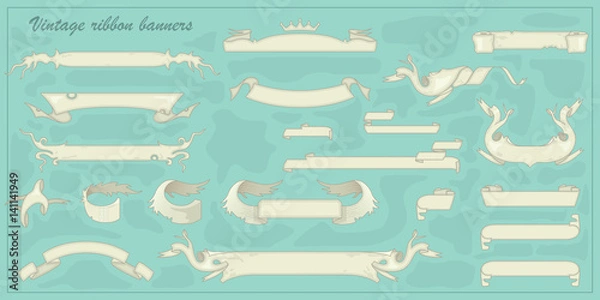 Fototapeta Set of vintage ribbon banners for your text. Vector Collection Retro styled 
