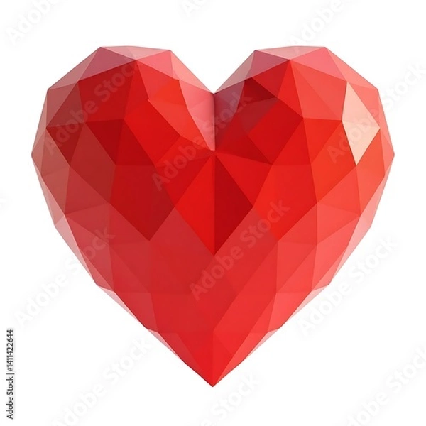 Obraz Red polygonal heart 3D model plastic icon white background