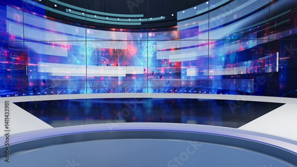 Obraz 3D Virtual TV Studio News, Backdrop For TV Shows .TV On Wall.3D Virtual News Studio Background,3d illustration