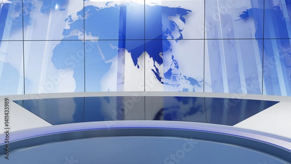 Obraz 3D Virtual TV Studio News, Backdrop For TV Shows .TV On Wall.3D Virtual News Studio Background,3d illustration