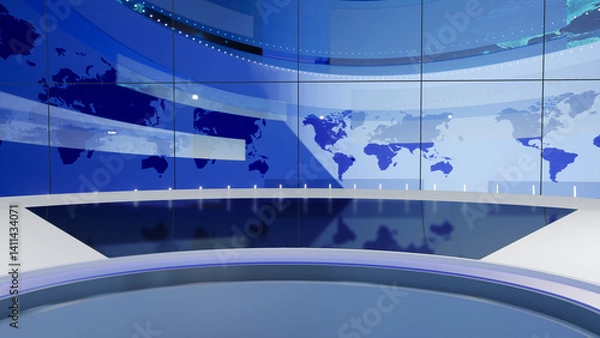 Obraz 3D Virtual TV Studio News, Backdrop For TV Shows .TV On Wall.3D Virtual News Studio Background,3d illustration