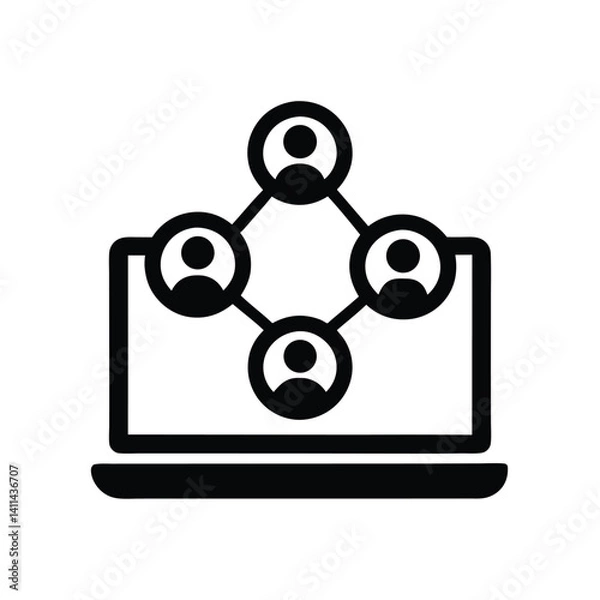 Obraz Laptop Display with Connected People Icons on Transparent Background