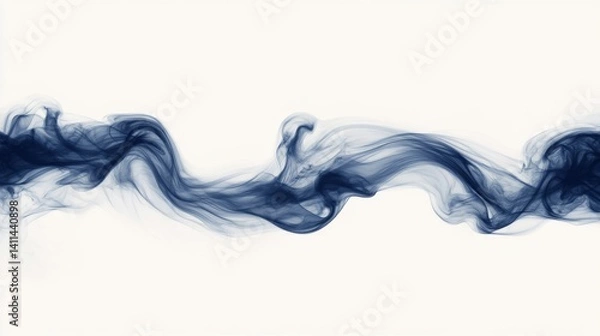 Fototapeta Abstract Blue Ink Waves on White Background