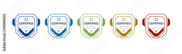 Fototapeta Certified Shield Badge Icon. Digital Certification Security Approval Seal Design Template.