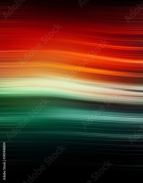 Fototapeta An abstract representation showcasing flowing horizontal bands in red, orange, white, and green, creating a sense of motion and blended hues