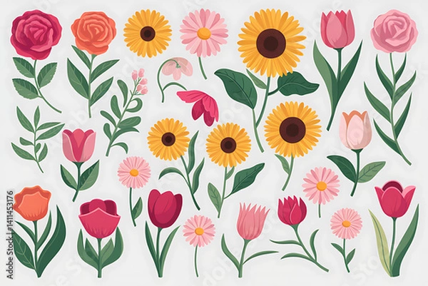 Fototapeta Collection of flowers with a variety of colors and sizes