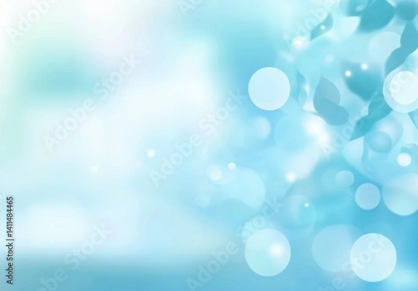 Fototapeta Serene Blue Background with Soft Leaves and Gentle Bokeh Effects Evoking Tranquility