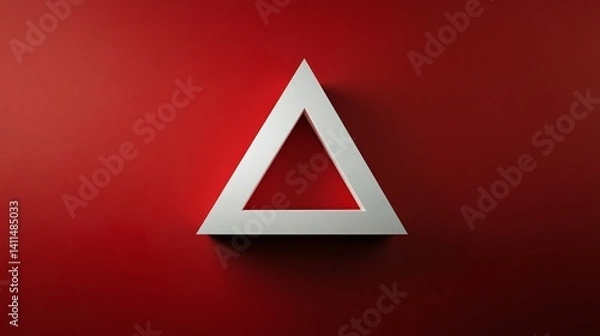 Fototapeta Striking white 3d triangle set against a bold deep red backdrop for visual impact