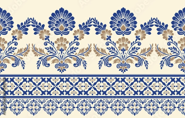Obraz floral pattern vintage ethnic modern embroidery texture boho design vector illustration hand drawn pink flower motif branches leaves wallpaper seamless background border.