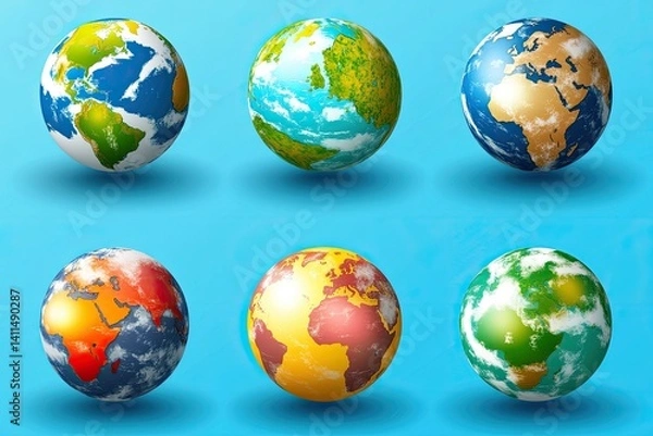 Obraz Multiple Earth globes showcasing different visual representations