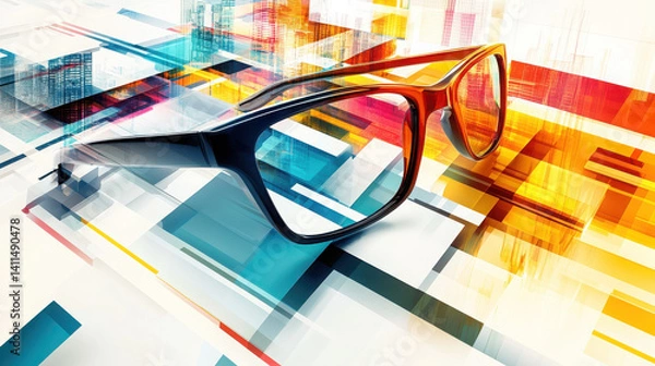 Fototapeta A pair of stylish eyeglasses set against a vibrant, abstract background.