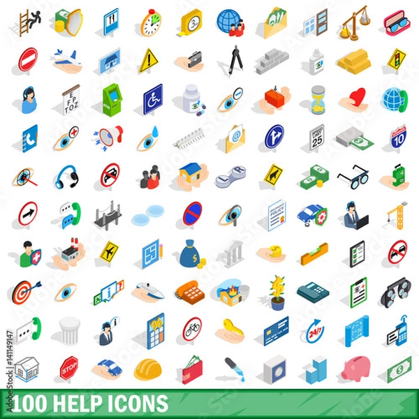 Obraz 100 help icons set, isometric 3d style