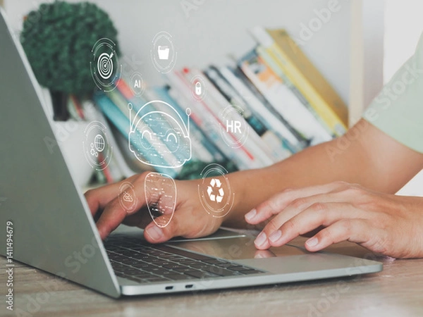 Obraz Artificial intelligence on laptops to manage important things in life and smart business in technology Artificial intelligence enhances human potential