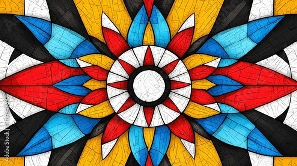 Fototapeta Colorful Geometric Pattern with Floral Design in Vibrant Shades