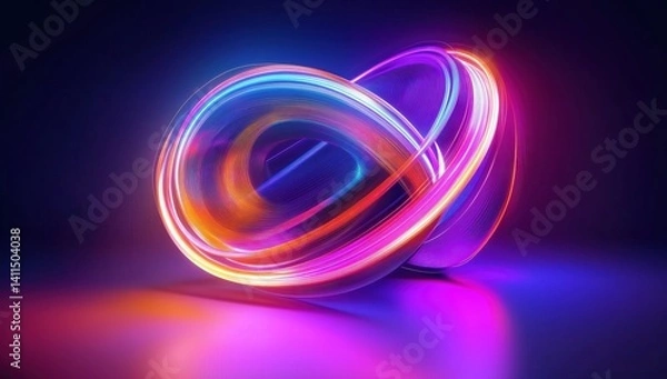 Fototapeta Dynamic Swirls of Neon Light Dancing in a Dark Space with Futuristic Vibes