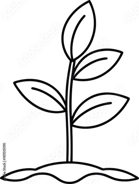Fototapeta Little Seedling Sprout Outline Icon Line Art Drawing Vector | Nature, Growth & Eco Symbol