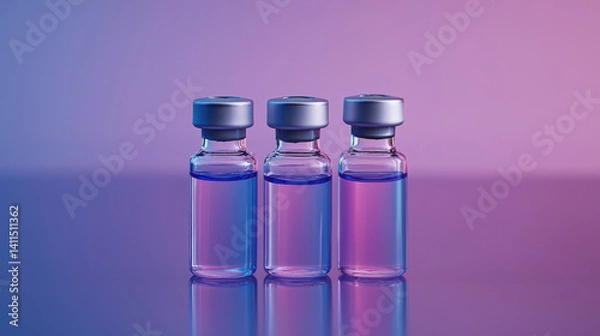 Obraz Three vaccine vials on reflective surface with gradient lighting