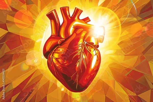 Obraz Radiant abstract heart with bright geometric sunburst background.