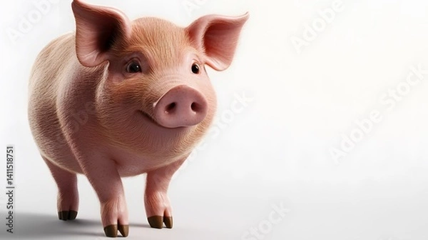 Obraz 3d pig cartoon, clear and clean white background, photo studio style