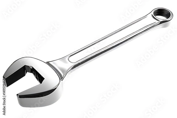 Obraz Chrome Wrench Tool, Shiny Metal Spanner, Repair Equipment Isolated on Black Backdrop